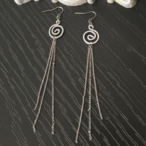 🔮Modern Drop Silver Geometric Spiral Dangle Chain Earrings